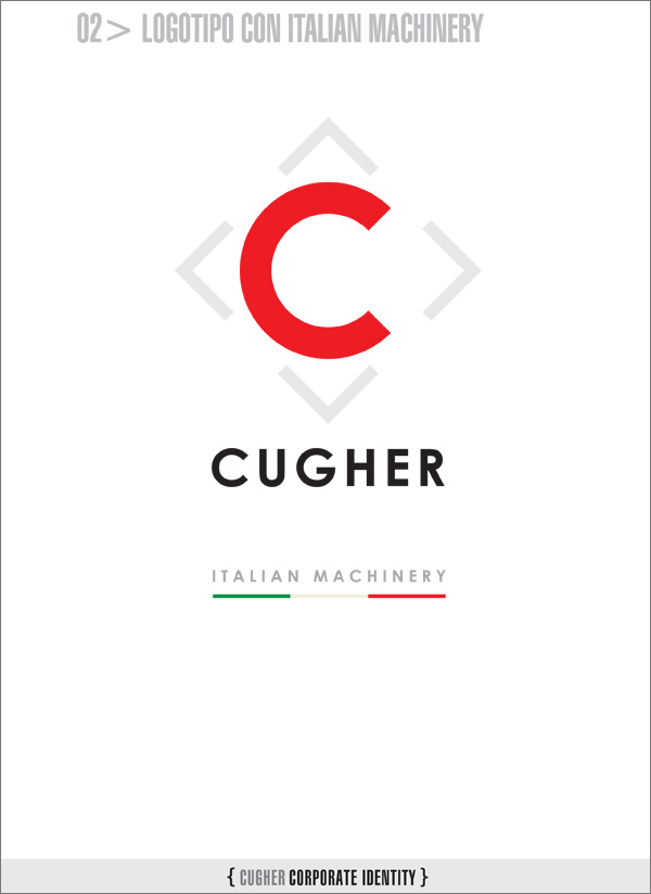 Cugher - Identity Style Guide - Studio del Logotipo pagina - Pagina 02 - Logotipo con la bandiera italiana Logotipo con la bandiera italiana