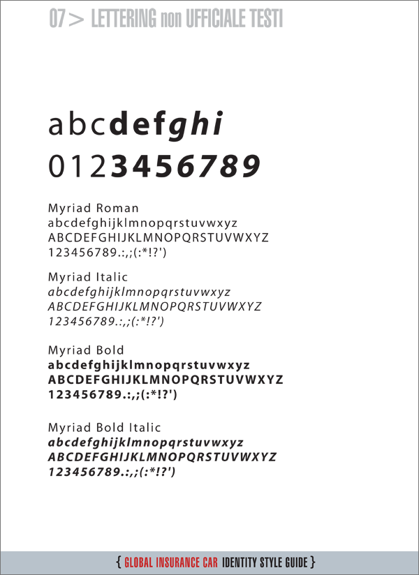 Global_Insurance_Car_Progetto_grafico_Corporate_Identity_Tavola_07_Lettering_non_Ufficiale_Testi