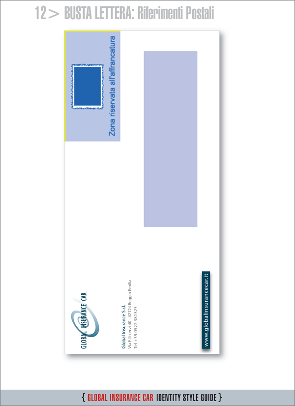 Global_Insurance_Car_Progetto_grafico_Corporate_Identity_Tavola_12_Busta_lettera_setup_postalizzazione Layout busta per lettera con setup per postalizzazione