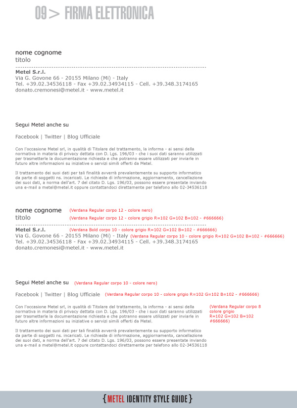 Metel Identity Style Guide - firma della email Metel Identity Style Guide - firma della email