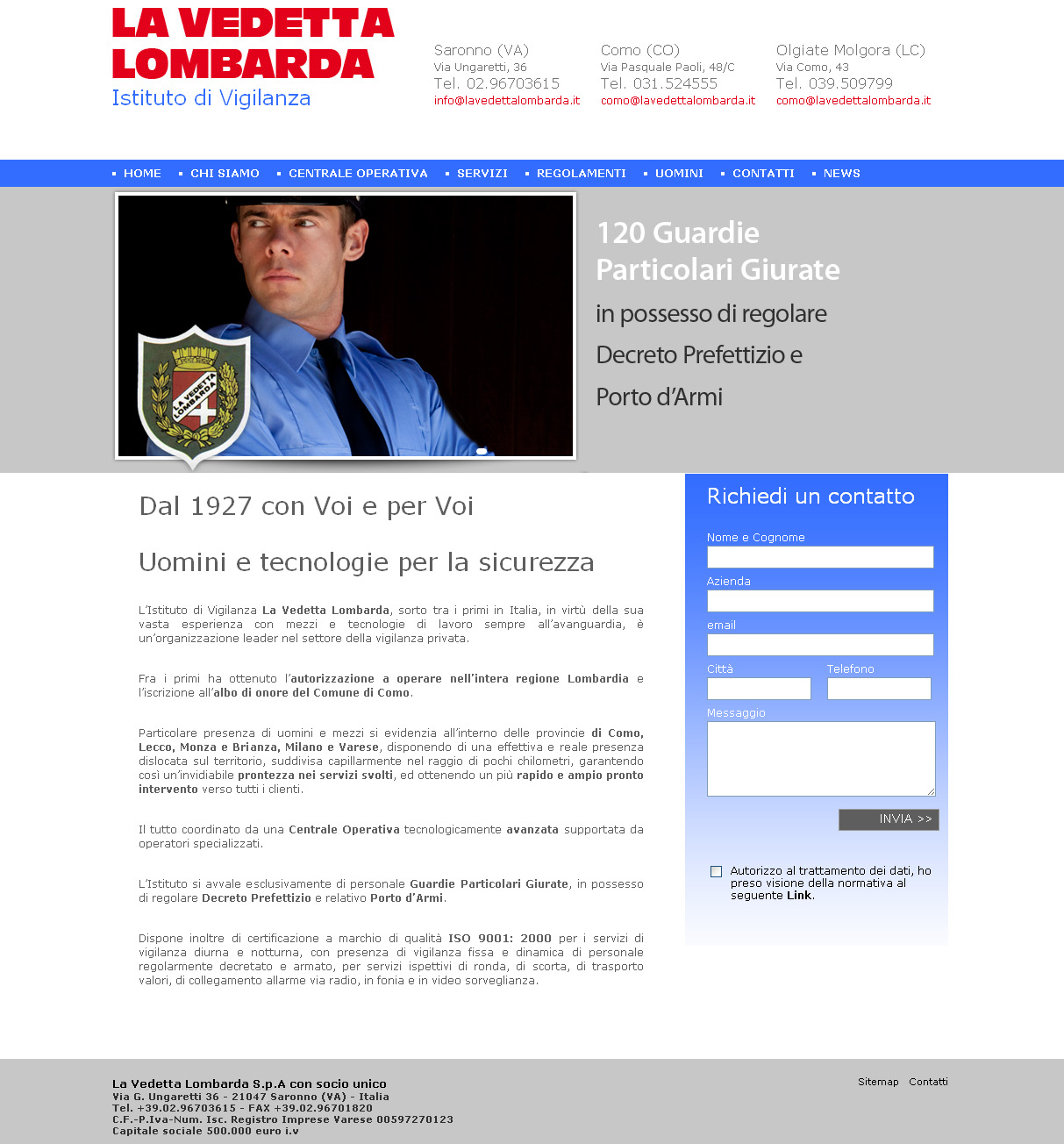 Sito Internet Settore Sicurezza Per La Vedetta Lombarda