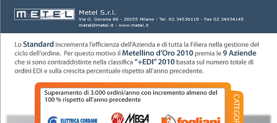 Progetto Grafico Pagina Pubblicitaria Metel Classifica +EDI 2010