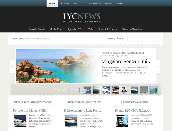 Home page del nuovo sito di LYC [Luxury Yachts Corporation]